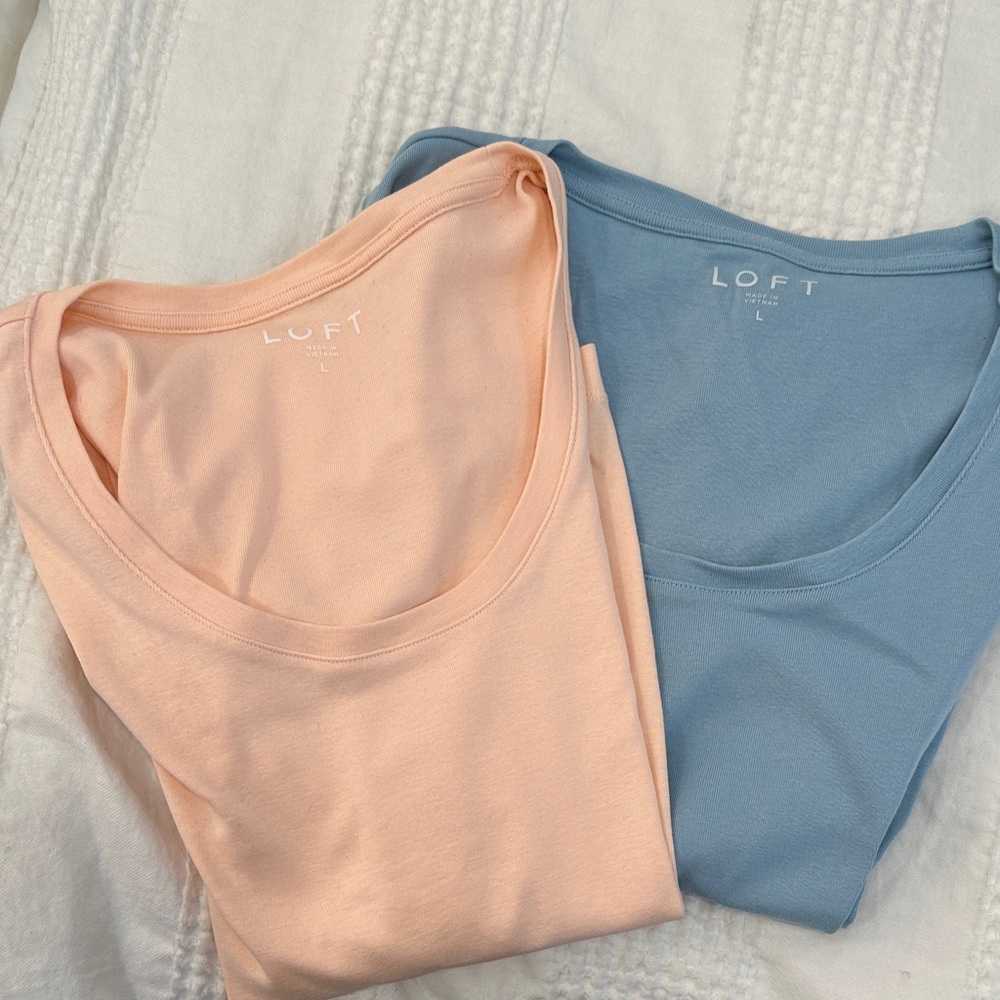 Loft scoopneck tees in peach and cornflower. Must take both